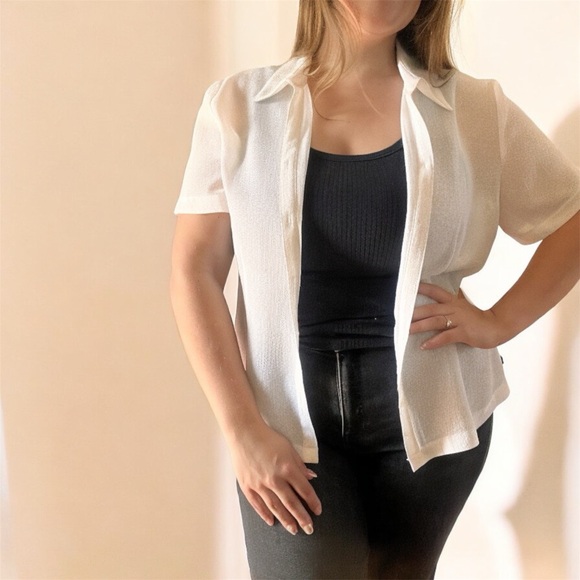 Cottage Core Flowy White Button Up Large - Picture 1 of 5